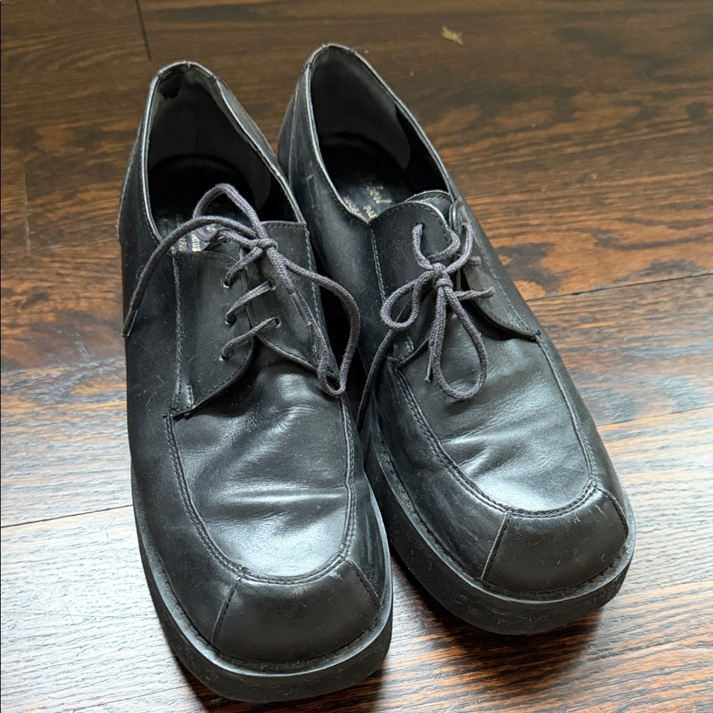 Black Lace-Up Casual Leather platform Shoes
